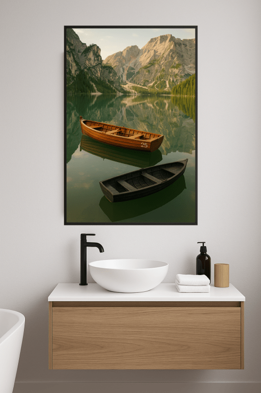 Spokojne Jezioro Z Drewnianymi Łodziami - CasaNookDecor