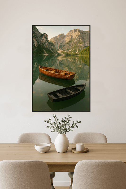 Spokojne Jezioro Z Drewnianymi Łodziami - CasaNookDecor