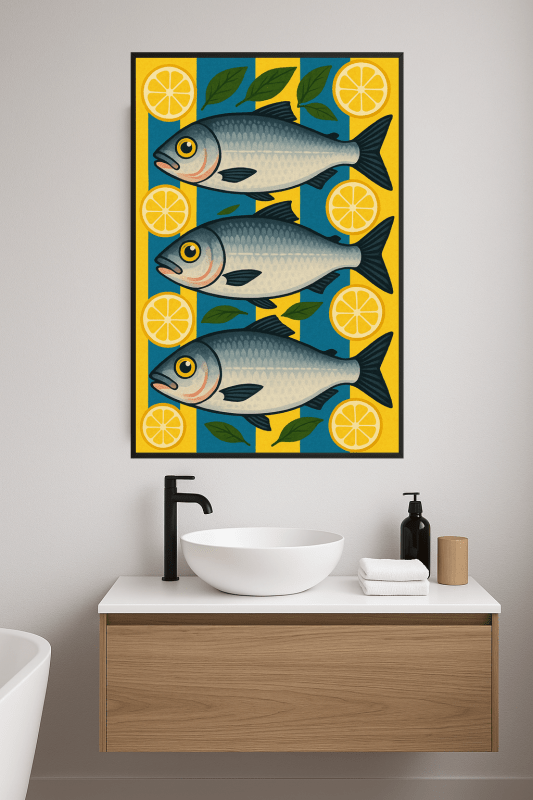Stylizowana Sztuka Ryb i Cytryn - CasaNookDecor