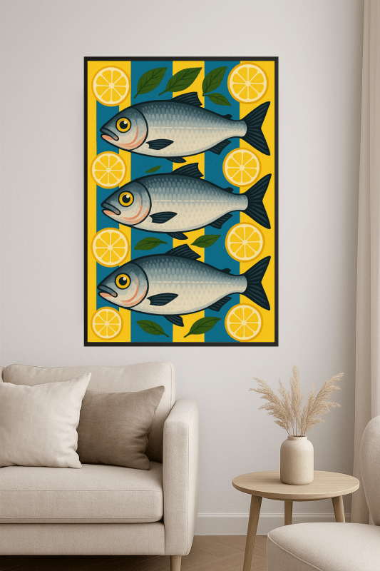 Stylizowana Sztuka Ryb i Cytryn - CasaNookDecor