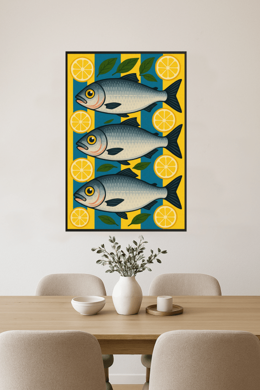 Stylizowana Sztuka Ryb i Cytryn - CasaNookDecor