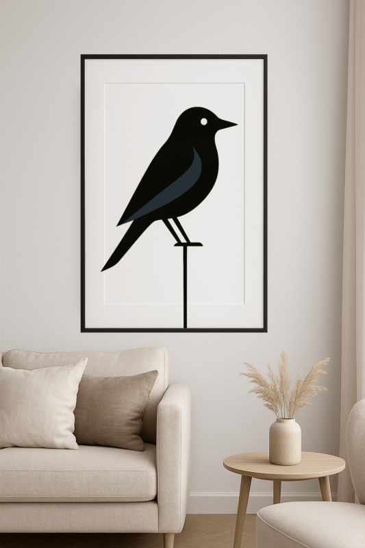 Stylizowany Druk Sztuki z Ptakiem - CasaNookDecor