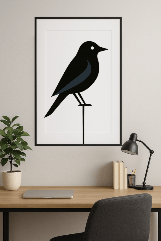 Stylizowany Druk Sztuki z Ptakiem - CasaNookDecor