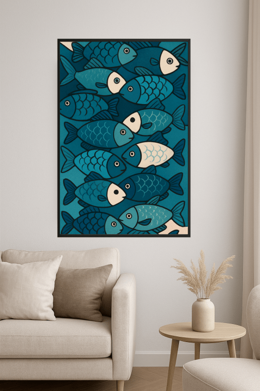 Stylizowany Druk Sztuki z Rybą - CasaNookDecor