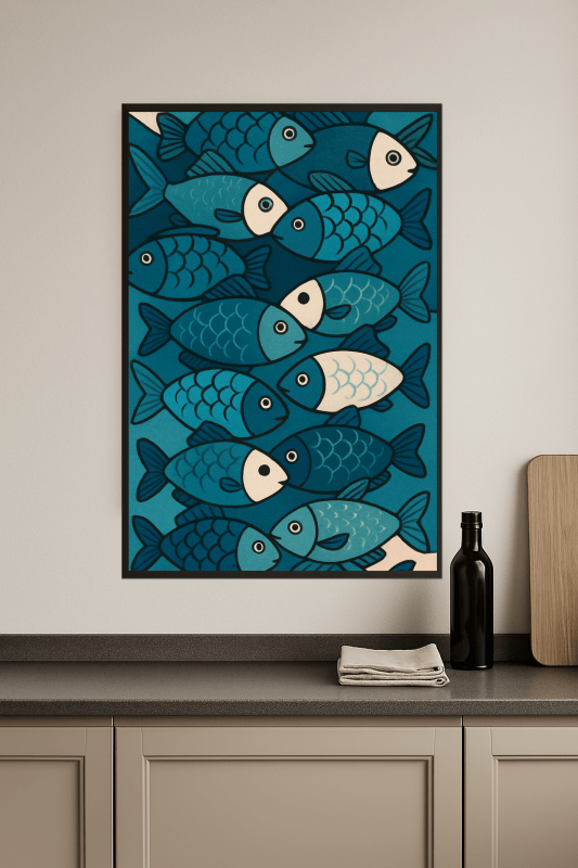 Stylizowany Druk Sztuki z Rybą - CasaNookDecor