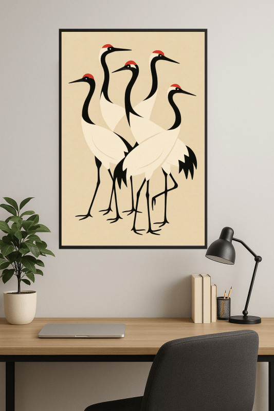 Stylizowany Druk Sztuki z Żurawiem - CasaNookDecor