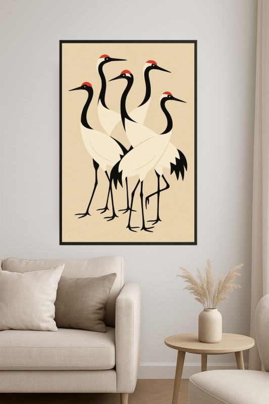 Stylizowany Druk Sztuki z Żurawiem - CasaNookDecor