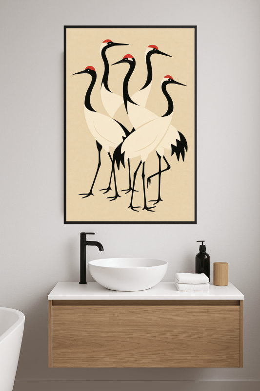 Stylizowany Druk Sztuki z Żurawiem - CasaNookDecor