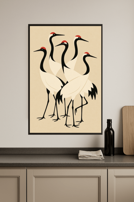 Stylizowany Druk Sztuki z Żurawiem - CasaNookDecor