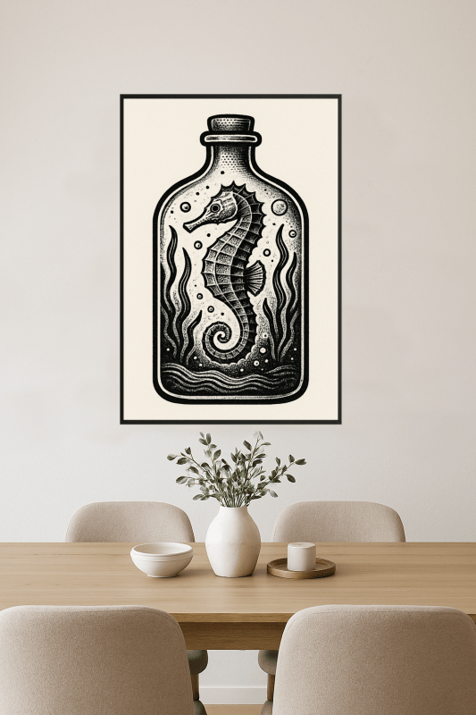 Sztuka Butelki z Seahorse - CasaNookDecor