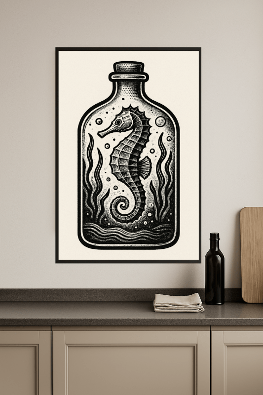 Sztuka Butelki z Seahorse - CasaNookDecor