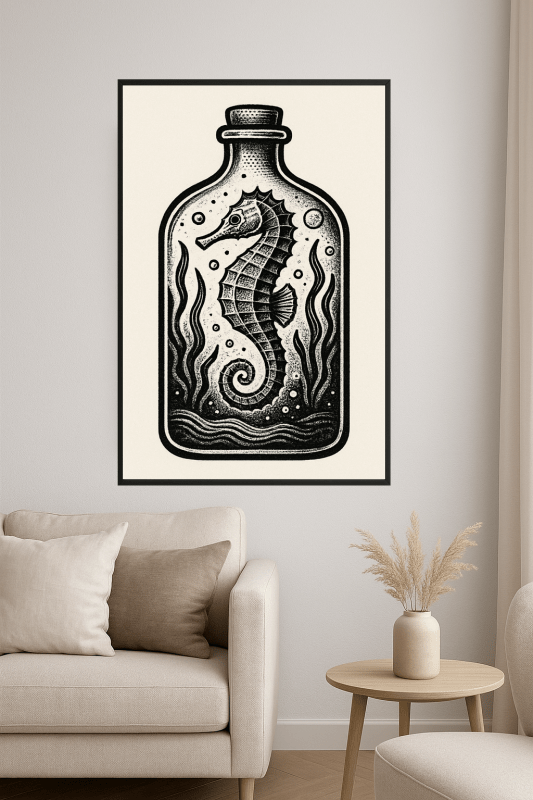 Sztuka Butelki z Seahorse - CasaNookDecor