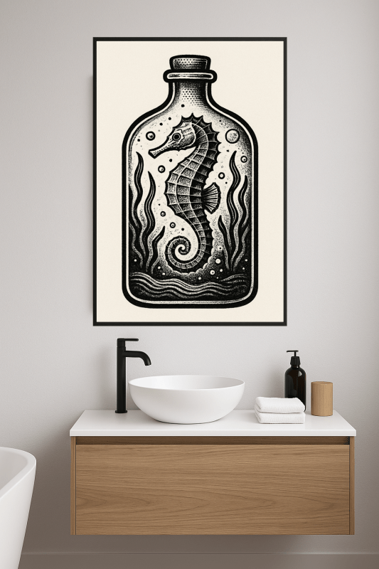 Sztuka Butelki z Seahorse - CasaNookDecor