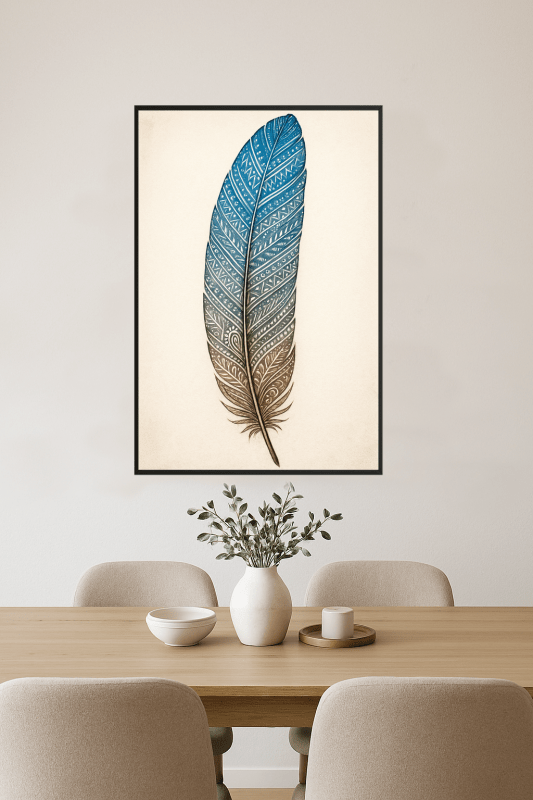 Sztuka Pióra w Niebieskim Gradientzie - CasaNookDecor