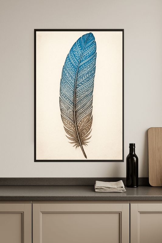 Sztuka Pióra w Niebieskim Gradientzie - CasaNookDecor