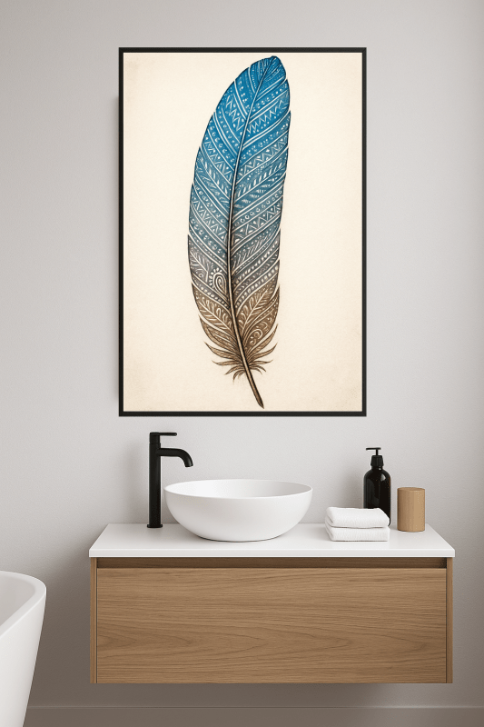Sztuka Pióra w Niebieskim Gradientzie - CasaNookDecor