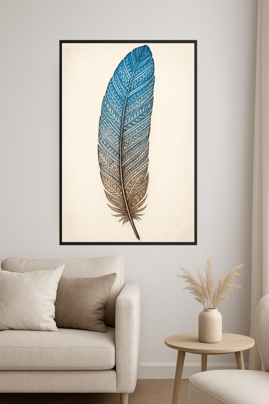 Sztuka Pióra w Niebieskim Gradientzie - CasaNookDecor