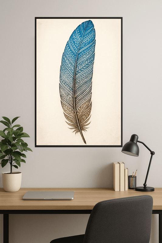 Sztuka Pióra w Niebieskim Gradientzie - CasaNookDecor