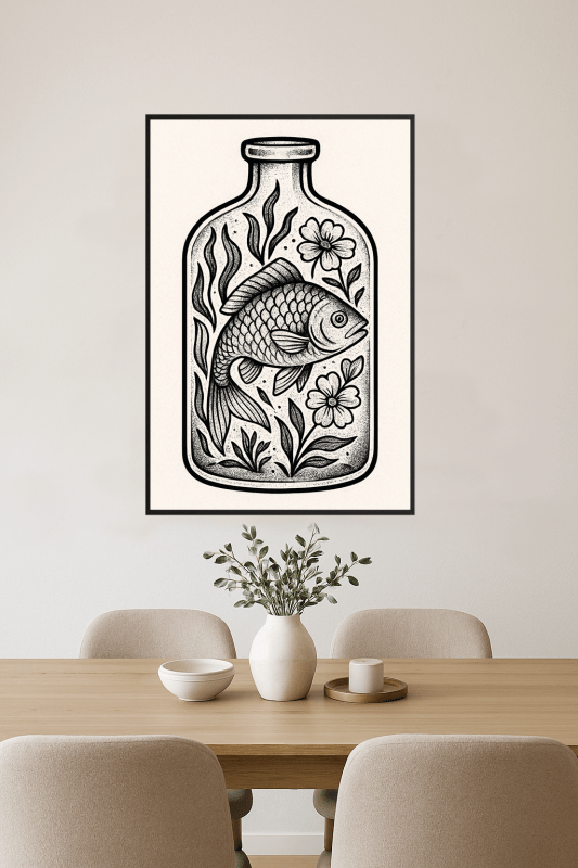 Sztuka Ryb w Butelce - CasaNookDecor