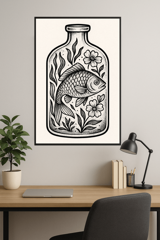 Sztuka Ryb w Butelce - CasaNookDecor