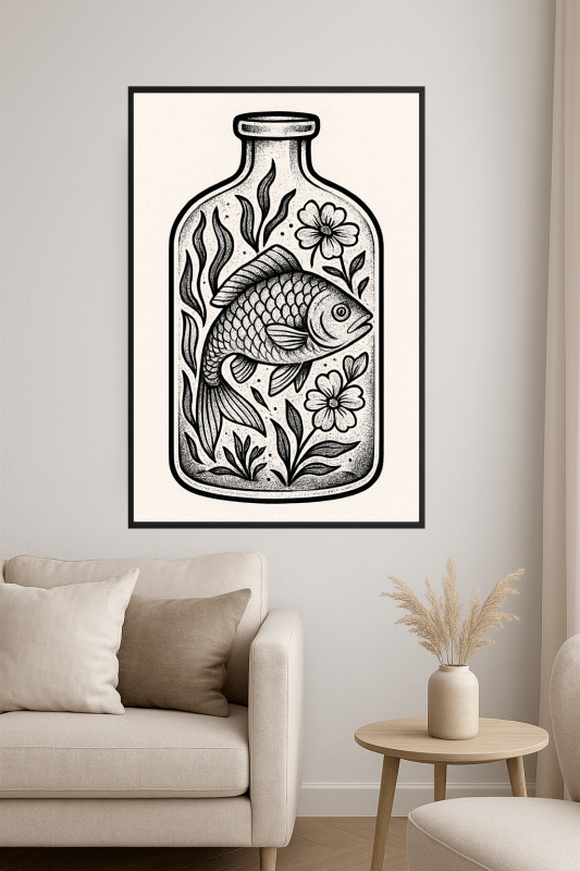 Sztuka Ryb w Butelce - CasaNookDecor