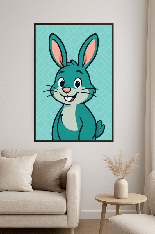 Tealowy Rysunkowy Królik - Plakat Artystyczny - CasaNookDecor