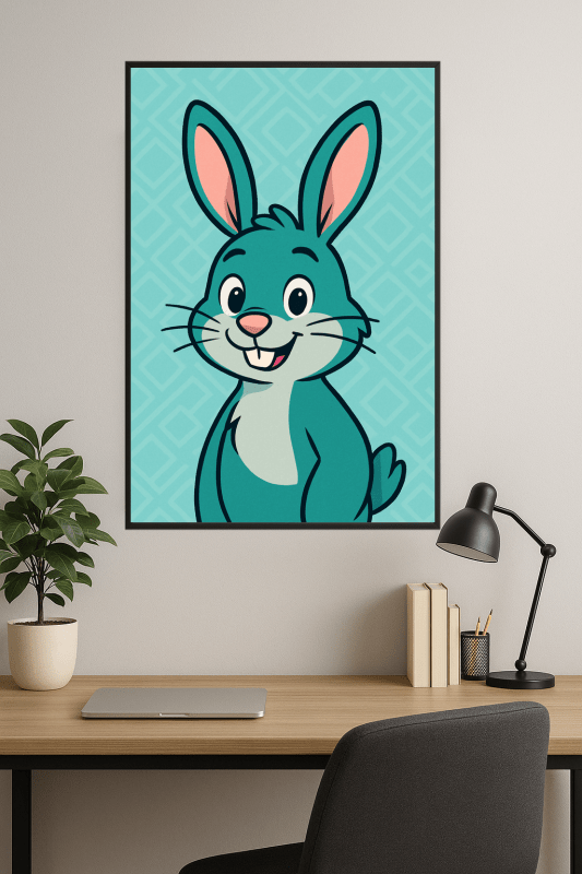 Tealowy Rysunkowy Królik - Plakat Artystyczny - CasaNookDecor