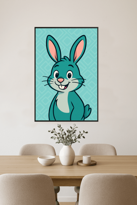 Tealowy Rysunkowy Królik - Plakat Artystyczny - CasaNookDecor