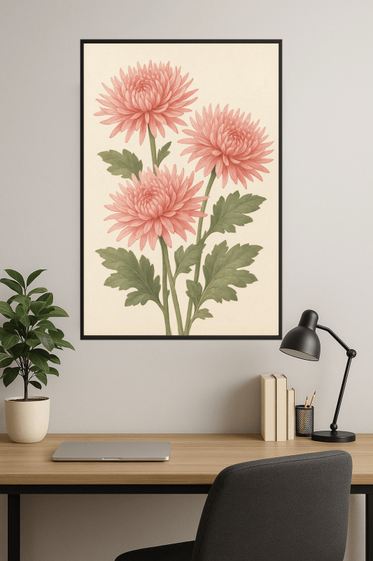 Trzy Różowe Chryzantemy - CasaNookDecor