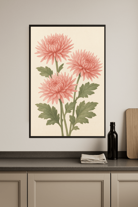 Trzy Różowe Chryzantemy - CasaNookDecor