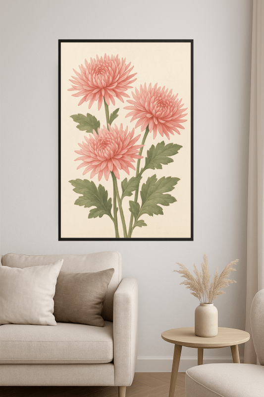 Trzy Różowe Chryzantemy - CasaNookDecor