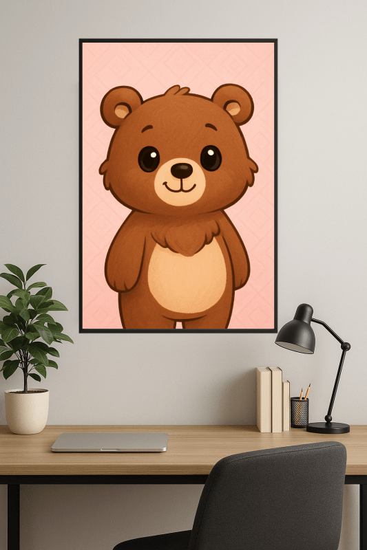 Uroczy Rysunkowy Niedźwiedź - Plakat Artystyczny - CasaNookDecor