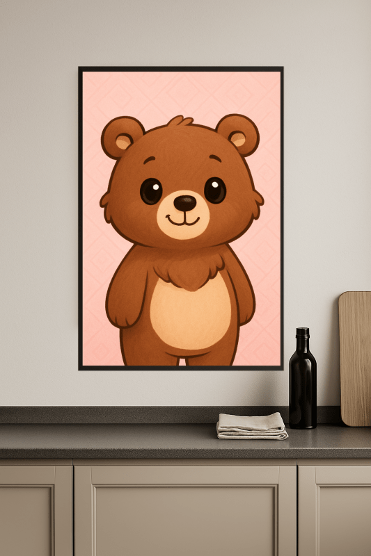 Uroczy Rysunkowy Niedźwiedź - Plakat Artystyczny - CasaNookDecor