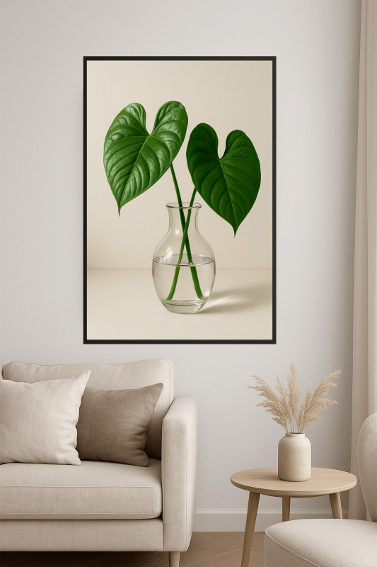 Wazon Szklany Z Zielonymi Liśćmi - CasaNookDecor