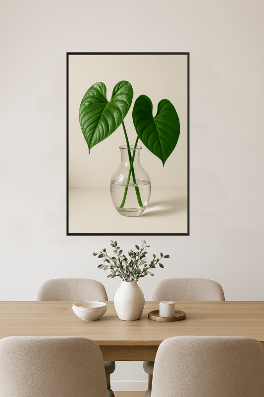 Wazon Szklany Z Zielonymi Liśćmi - CasaNookDecor
