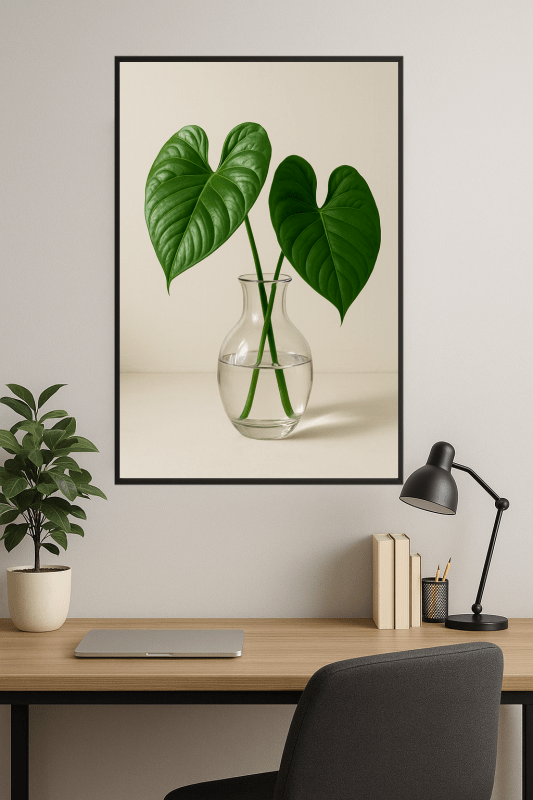 Wazon Szklany Z Zielonymi Liśćmi - CasaNookDecor