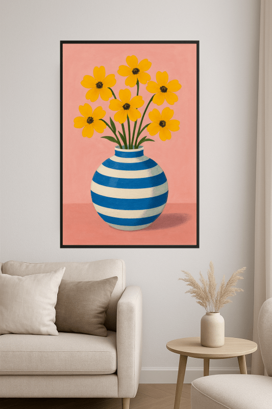 Wazon W Paski Z Żółtymi Kwiatami - CasaNookDecor