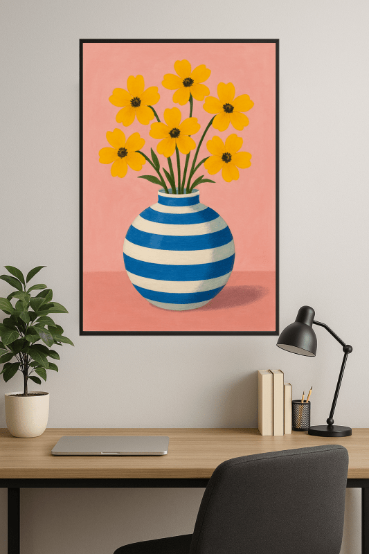 Wazon W Paski Z Żółtymi Kwiatami - CasaNookDecor