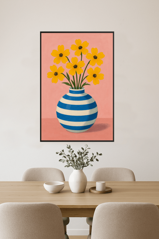Wazon W Paski Z Żółtymi Kwiatami - CasaNookDecor