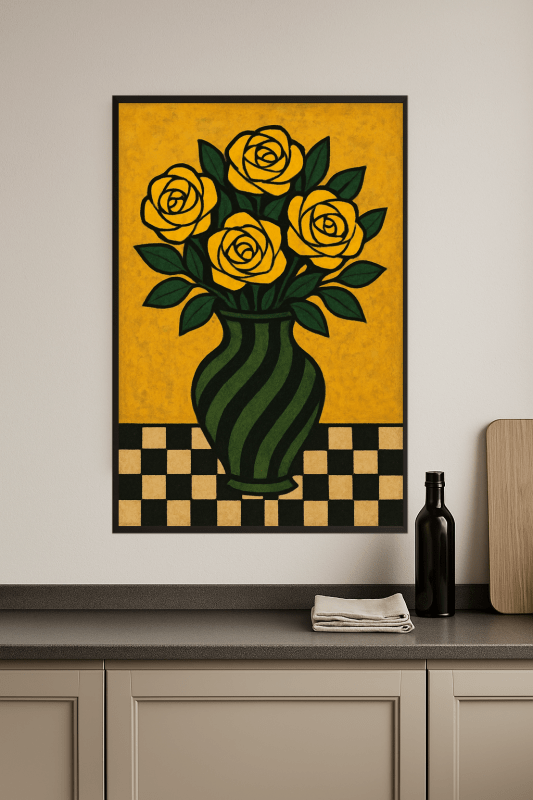 Wazon W Paski Z Żółtymi Różami - CasaNookDecor