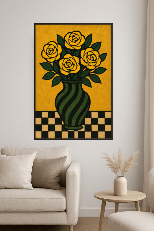 Wazon W Paski Z Żółtymi Różami - CasaNookDecor