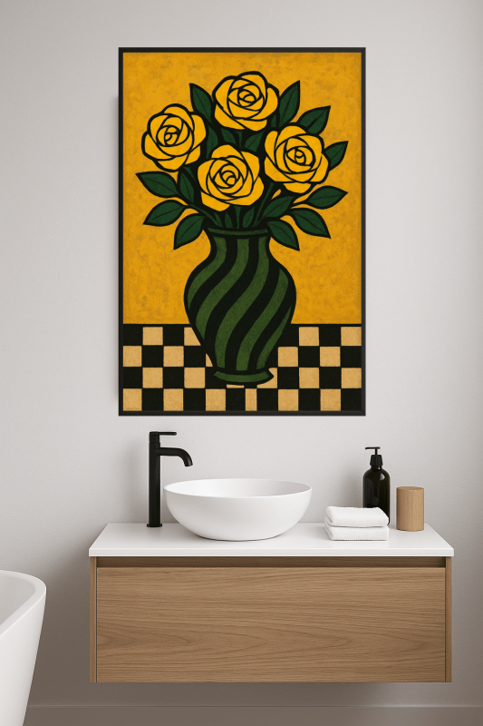 Wazon W Paski Z Żółtymi Różami - CasaNookDecor