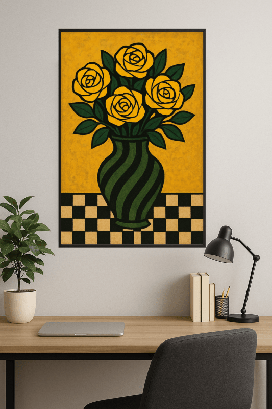Wazon W Paski Z Żółtymi Różami - CasaNookDecor