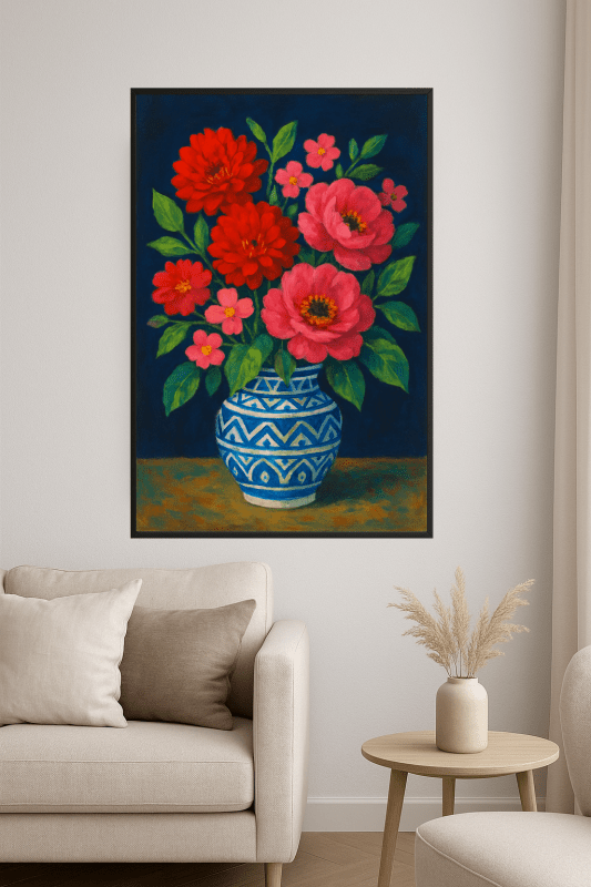 Wibrująca Sztuka Wazonu z Kwiatami - CasaNookDecor