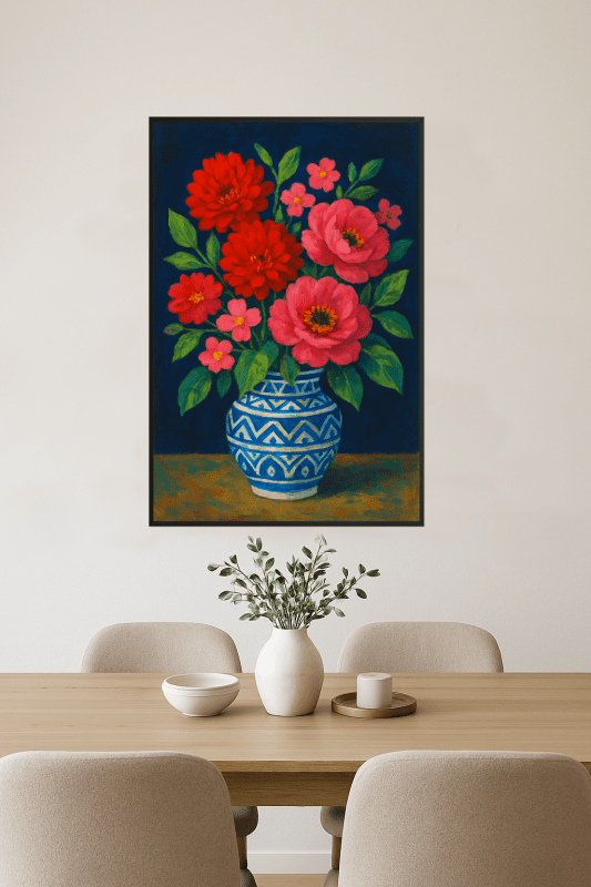 Wibrująca Sztuka Wazonu z Kwiatami - CasaNookDecor
