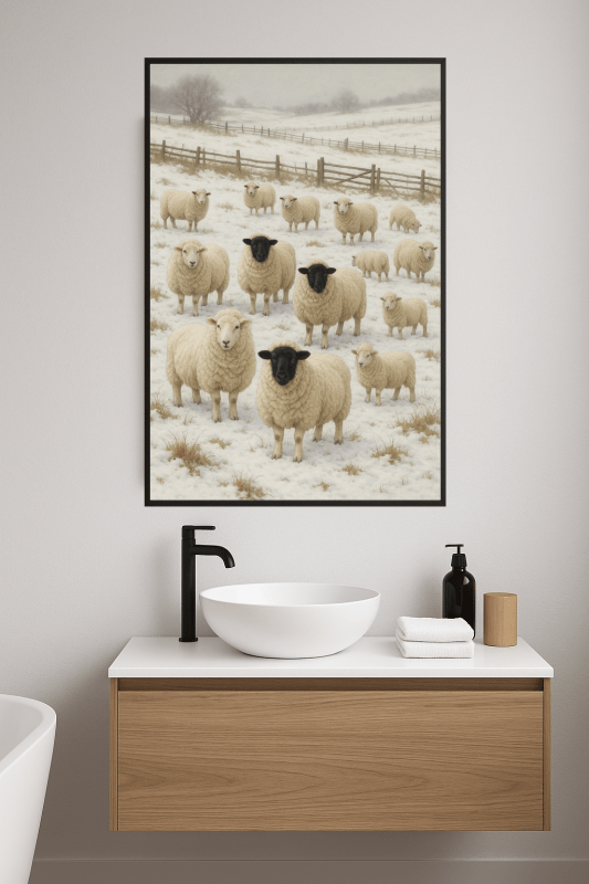 Zimowe Owce W Śnieżnym Krajobrazie - CasaNookDecor