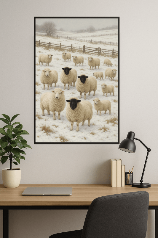 Zimowe Owce W Śnieżnym Krajobrazie - CasaNookDecor