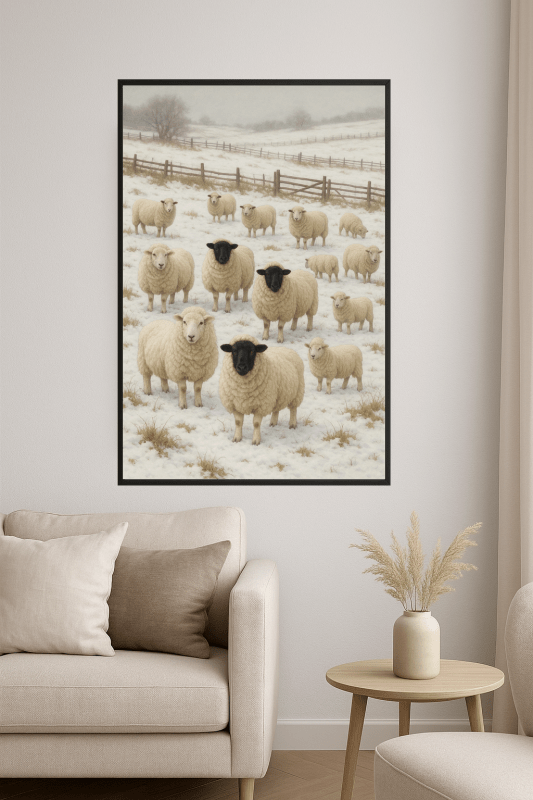 Zimowe Owce W Śnieżnym Krajobrazie - CasaNookDecor