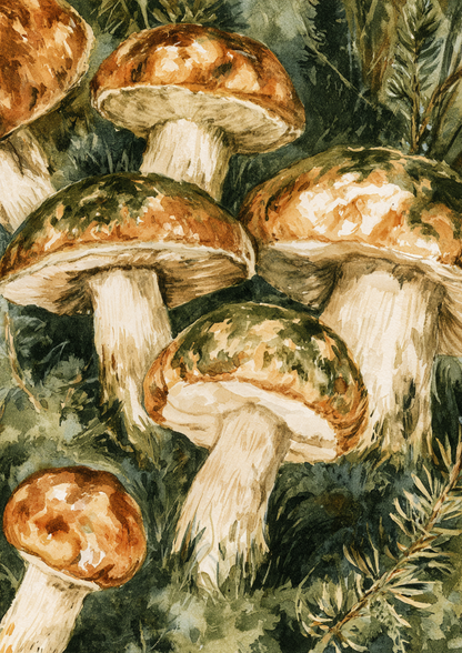 Forest Mushrooms print one