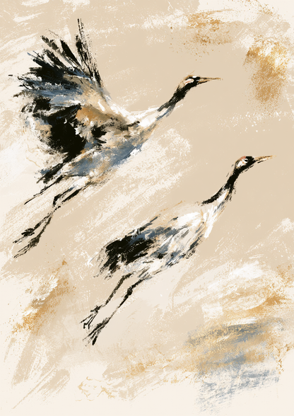 Japanese Cranes print one